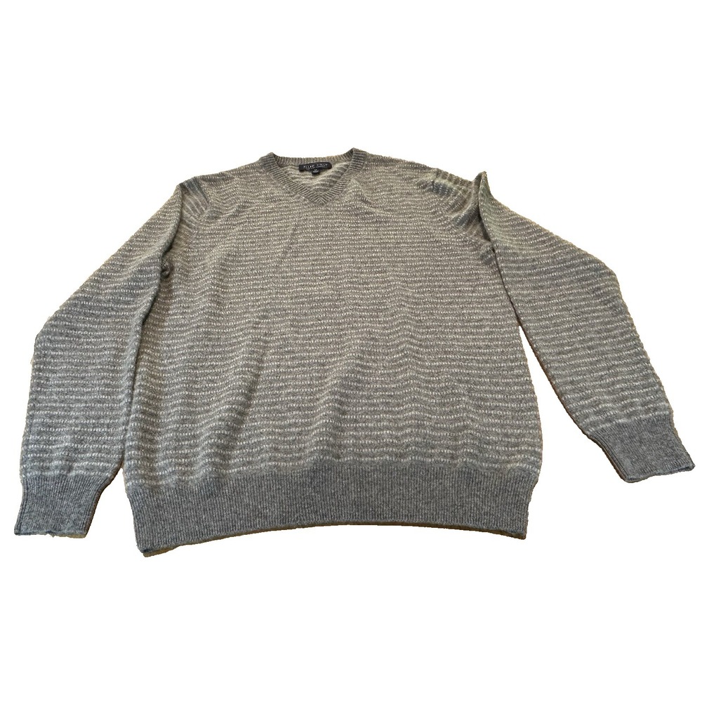 Allen Solly Sweater 100% 2-Ply Cashmere Mens Gray‎ Stripe V Neck Preppy Size M